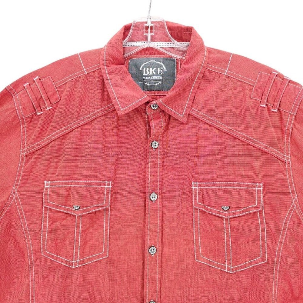 BKE Buckle Long Sleeve Shirt Iridescent Red/Orange Athletic Fit Size LARGE